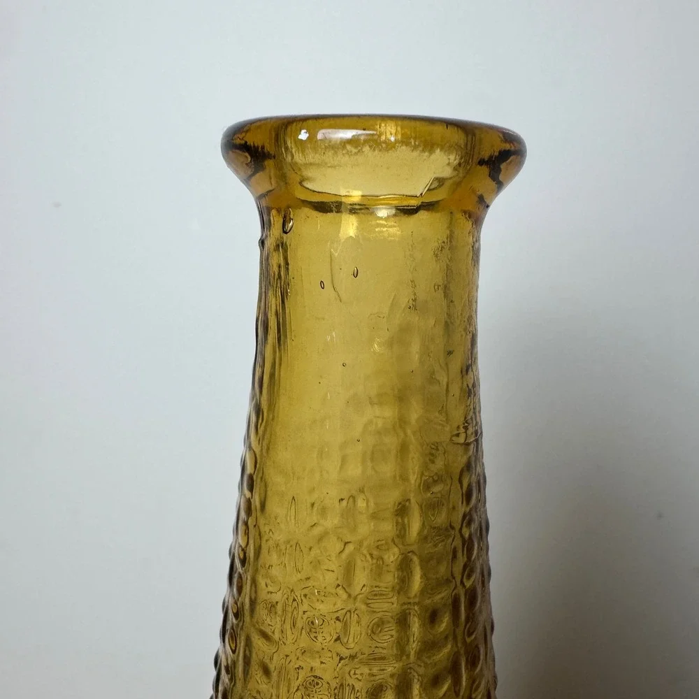 Vintage Tall Empoli Genie Amber Glass Bottle Decanter Italy Vase Embossed MCM‎